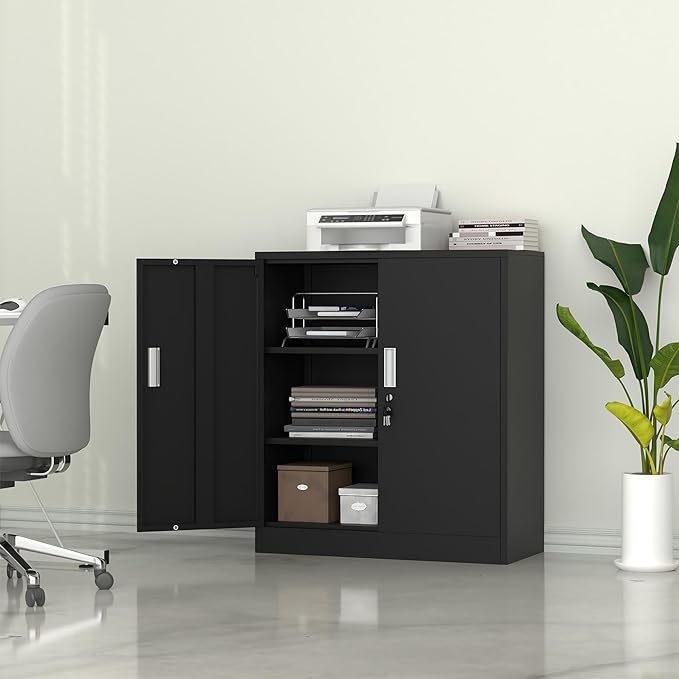 Metal Storage Cabinet with Locking Doors and 2 Adjustable Shelves, Small - Image 4