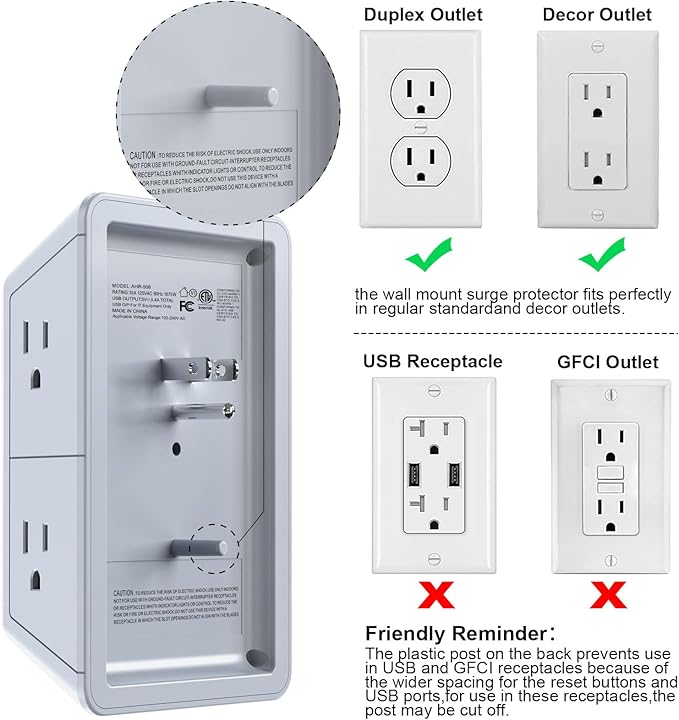 USB Wall Charger, Surge Protector, POWRUI 6-Outlet Extender - Image 4