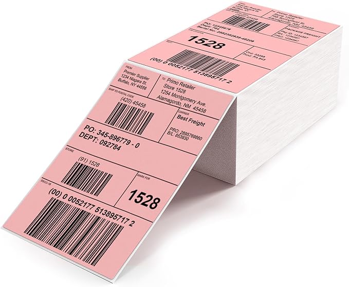 Pink Direct Thermal Labels 4 × 6 Inch Vinyl Self-Adhesive Fanfold Shipping by YIKIADA