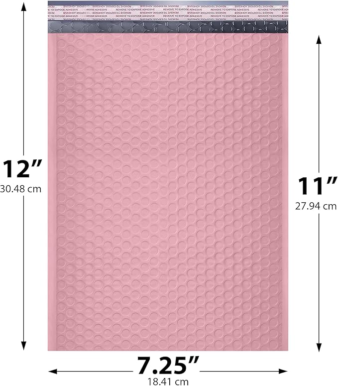 Light Pink Poly Bubble Mailers 7.25x12 inch #1 | Self Seal Padded Envelopes | - Image 2