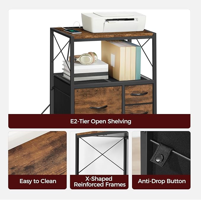 File Cabinet with Charging Station, 3 Drawer Lateral Filing Cabinet - Image 9