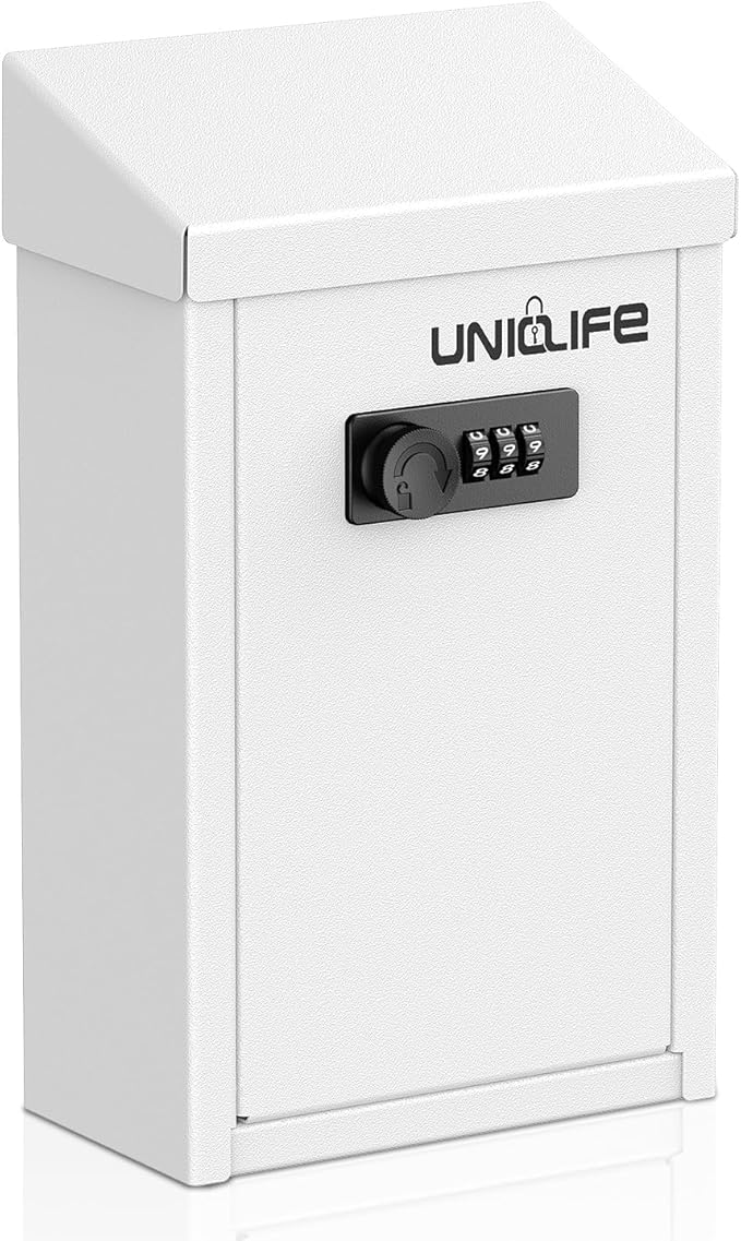 Uniclife Key Drop Box for Outside, Metal Donation Boxes White Collection Box by UnicLife