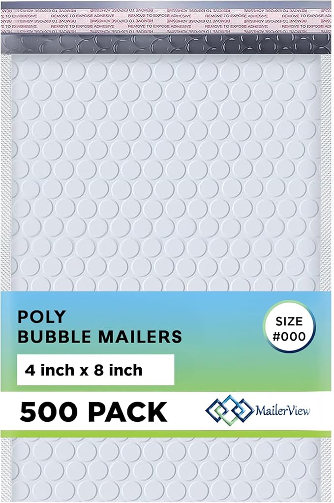 White Small Bubble Mailers 4x8 Inch #000 | Thick Padded Poly Bubble Mailer by MAILERVIEW