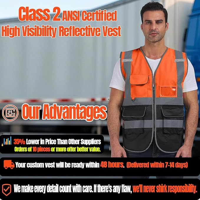 BeautyWill 10/20 Pack Custom Logo Safety Vest, Bulk High Visibility Class 2 - Image 2