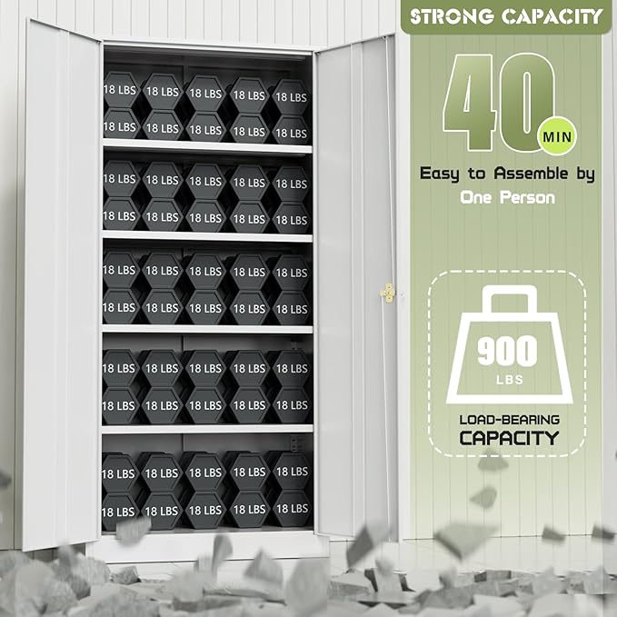Crownland 72" Lockable Metal Storage Cabinet, Garage Storage Cabinets, High - Image 7