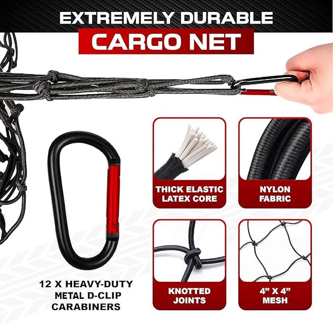 4'x6' Heavy Duty Cargo Net Stretches to 8' x 12', Extra Thick 10mm Cord Bungee - Image 4