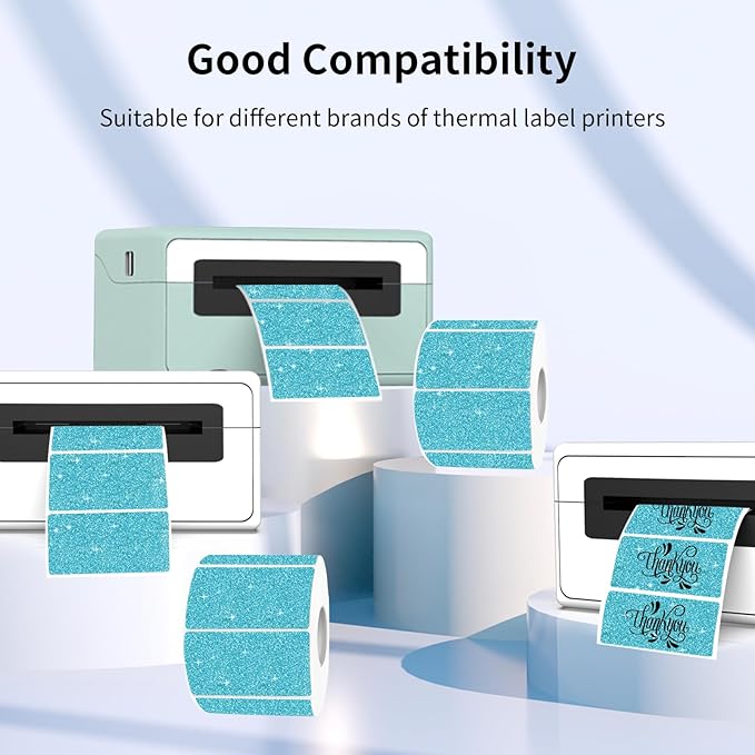 3x2 Inch Holographic Thermal Labels, Glitter Blue Thermal Sticker Labels - Image 2