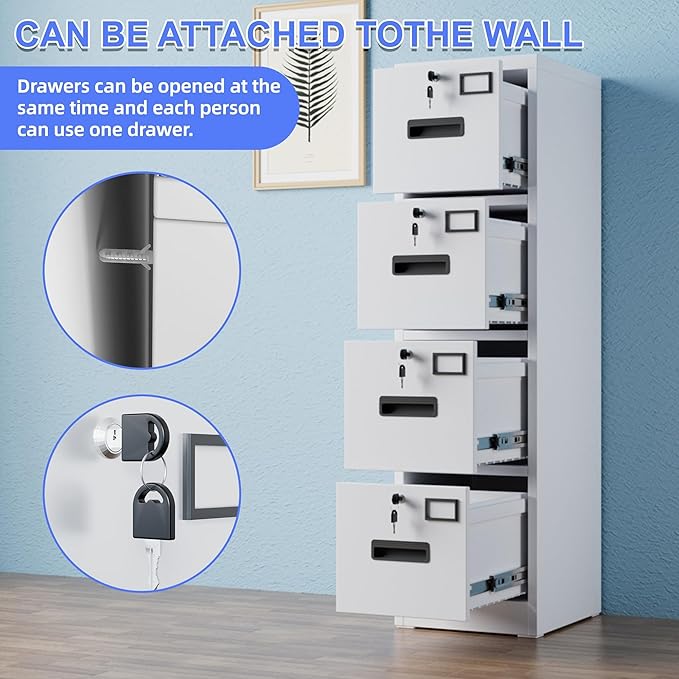 SUXXAN 4 Drawer File Cabinet, Metal Vertical File Storage Cabinet - Image 6