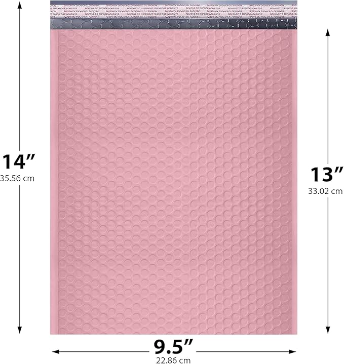 Light Pink 10x13 Inch Poly Bubble Mailers |Self Seal Padded Envelopes - Image 2