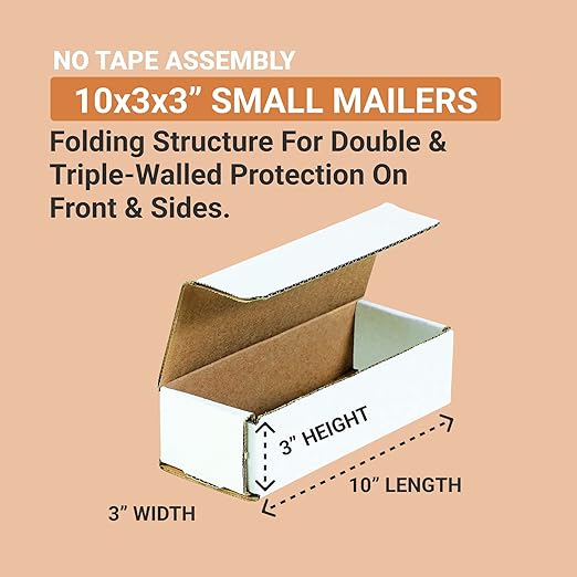 BOX USA Mailer Boxes Small 10"L x 3"W x 3"H 50-Pack - Image 2