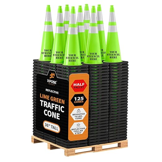 Xpose Safety 36" Lime Traffic Cones 6" & 4" Reflective Collar by XposeSafety