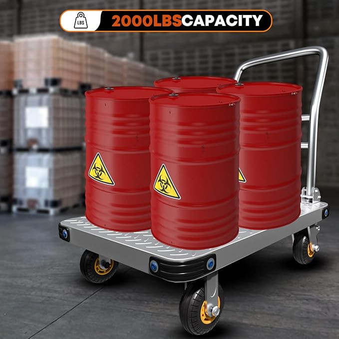 Heavy Duty Platform Truck Flat Moving Cart Hand Trucks, 2000Lbs Steel Push Cart - Image 6