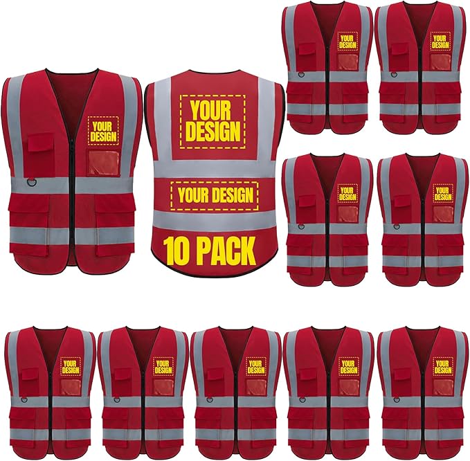 BeautyWill 10/20 Pack Custom Logo Safety Vest, Bulk High Visibility Class 2 by BeautyWill
