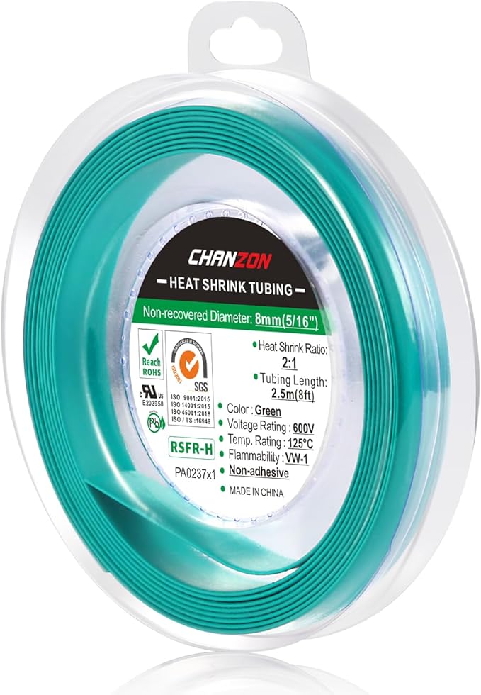Chanzon 2:1 Ratio 5/16" Heat Shrink Tubing 8Ft Roll Green Polyolefin Sleeving by Chanzon