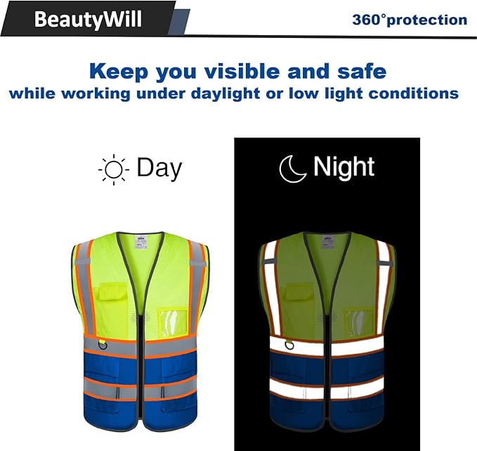 BeautyWill Custom Logo Safety Vest Class2 High Visibility Reflective Vest - Image 6