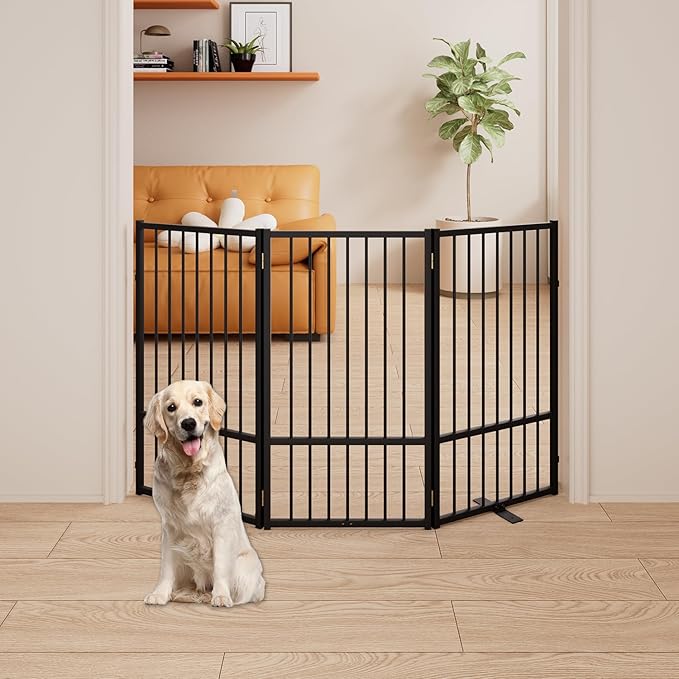 3 Panels Full Metal Freestanding Dog Gates, 60” W x 36” H Folding Pet Gate Fence - Image 3