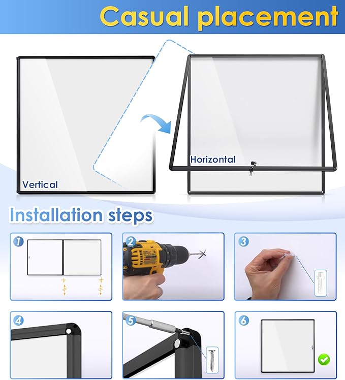 SWANCROWN Enclosed Bulletin Board Black Frame Enclosed Display Case, - Image 4