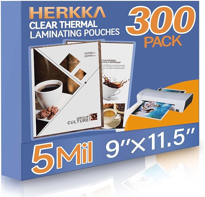 HERKKA 300 Pack Laminating Sheets, Holds 8.5 x 11 Inch Sheets, 5 Mil Clear by HERKKA