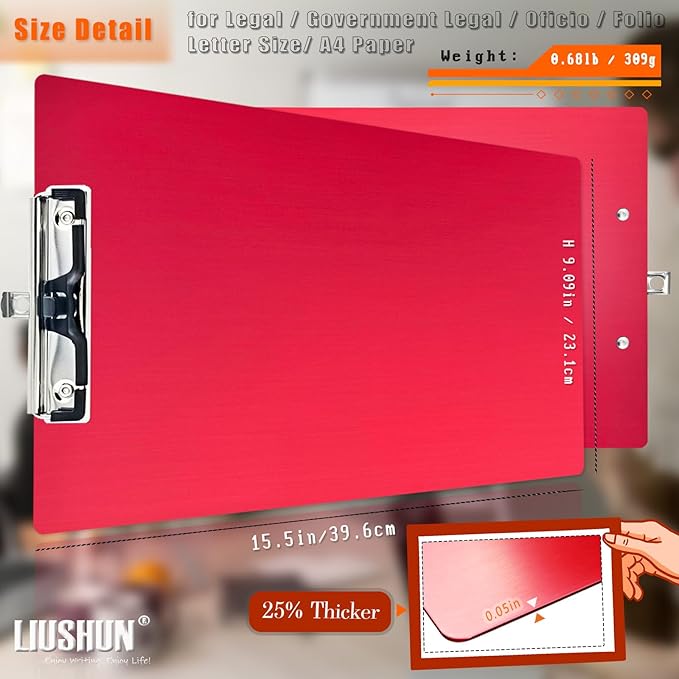 Legal Aluminum Clipboard Metal w/Stainless Hangable Pen Holder Writing Low - Image 6
