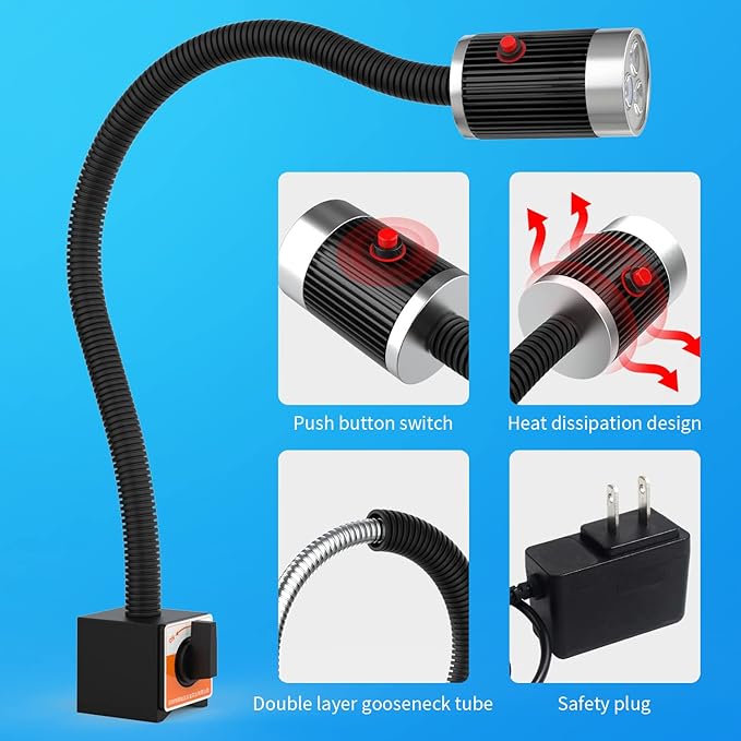 Magnetic Work LIght, 9W Led Flexible Gooseneck - Image 4