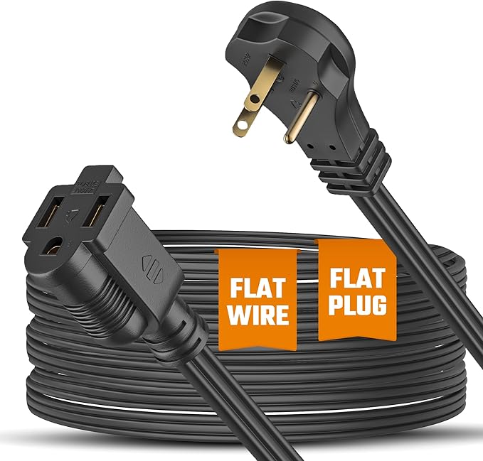 Flat Extension Cord 10 ft for Indoor Use by Bindmaster- UL-Listed 3-Prong Power by BindMaster