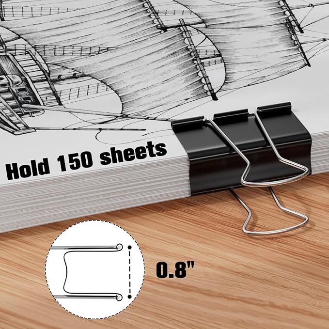 Medium Binder Clips, Heavy Duty Black Clips Hold 150 Sheets, Rust-Proof - Image 4