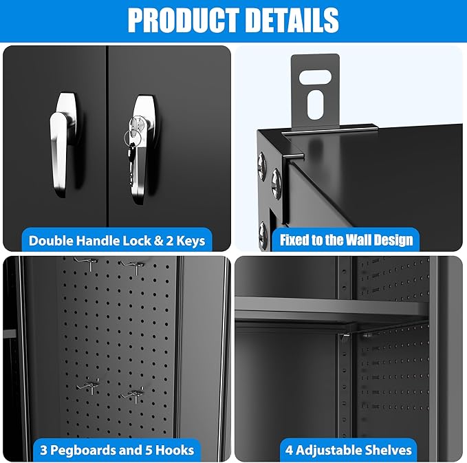 Aobabo Extra Large Garage Storage Cabinet on Wheels, Metal Storage Cabinet - Image 8