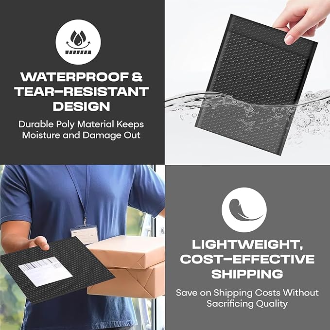 Black 10x13 Inch Poly Bubble Mailers |Self Seal Padded Envelopes - Image 7
