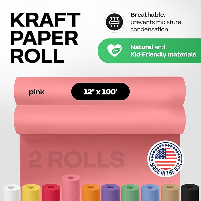 12" x 1200" Pink Kraft Paper Roll, Kids' Arts & Crafts, School Projects - Image 2