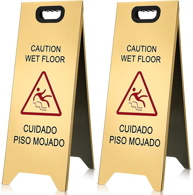 2 Pcs 24 Inch Stainless Steel Wet Floor Sign, Heavy Duty Caution Wet Floor Sign by Unknown