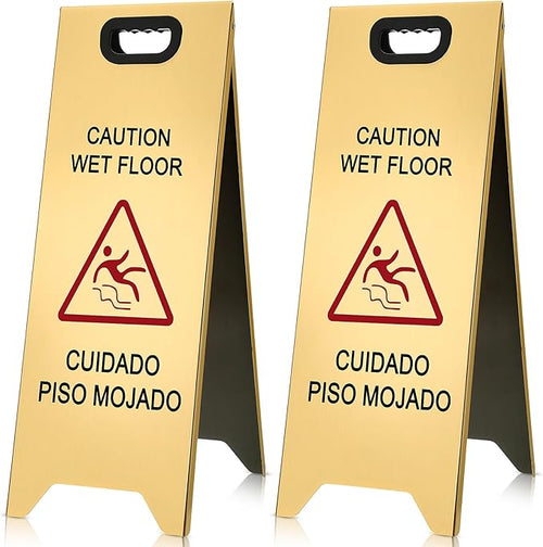 2 Pcs 24 Inch Stainless Steel Wet Floor Sign, Heavy Duty Caution Wet Floor Sign by Unknown