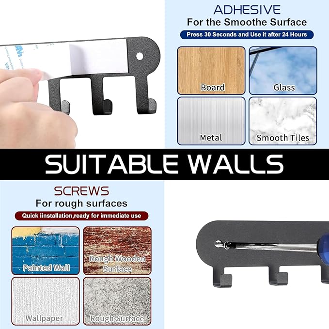 2 Pack Key Holder for Wall, Key Hooks, Key Holder Wall Mount Self Adhesive - Image 6