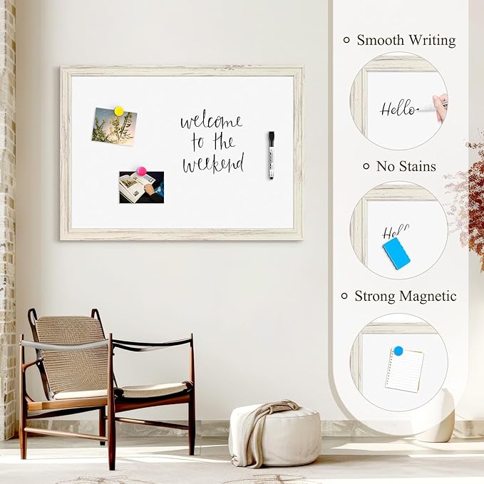 4 THOUGHT Dry Erase Board, 18 x 24 in Magnetic Whiteboard White Vintage Wood - Image 4