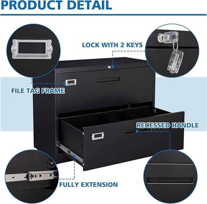2 Drawer Lateral File Cabinet Metal Filing Cabinet - Image 8
