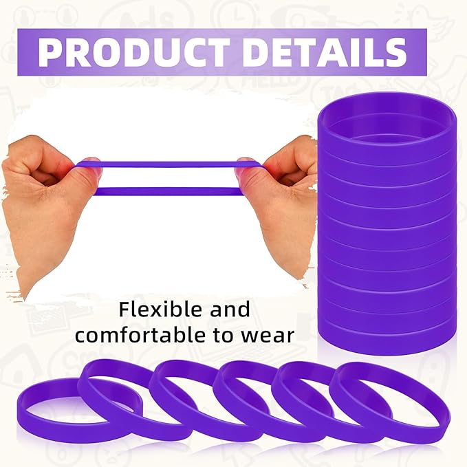 Rubber Silicone Bracelets 100 Count, Sports Blank Elastic Rubber Bulk, Unisex - Image 2