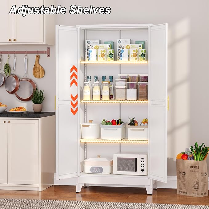 Metal Pantry Cabinet with 2 Doors and Adjustable Shelves - Image 7