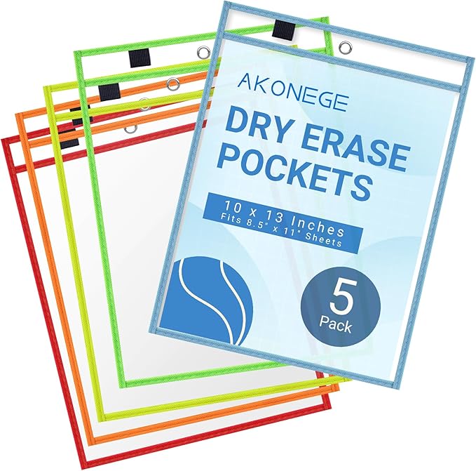 AKONEGE 5 Pack Oversized Dry Erase Pocket Sleeves by AKONEGE