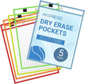 AKONEGE 5 Pack Oversized Dry Erase Pocket Sleeves by AKONEGE