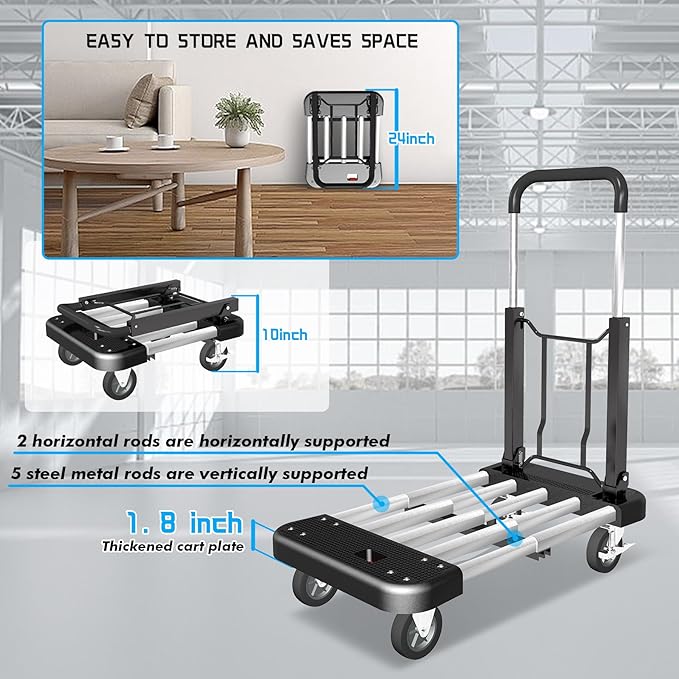 WarmyouHaul Pro Folding Hand Truck, 441LBS Capacity, Adjustable Platform & - Image 5
