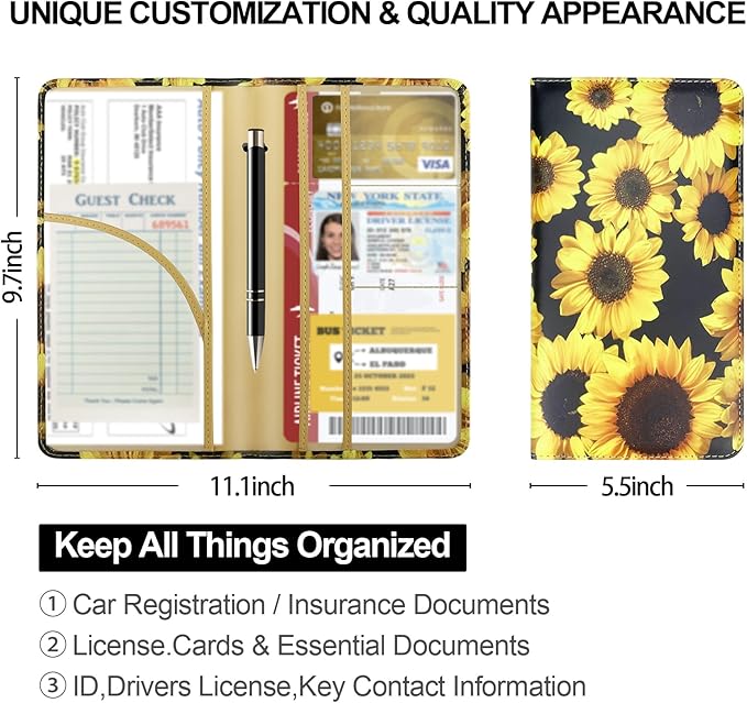 Car Registration and Insurance Card Holder, Leather License Document Floral - Image 4