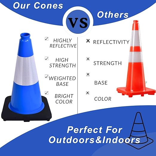 BESEA 8Pack 18 Inch Blue Traffic Cones - Image 7