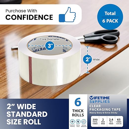 6 Rolls | 2.4 mil Clear | 65 Yards Each | 2" Premium Packing Tape Heavy Duty - Image 4