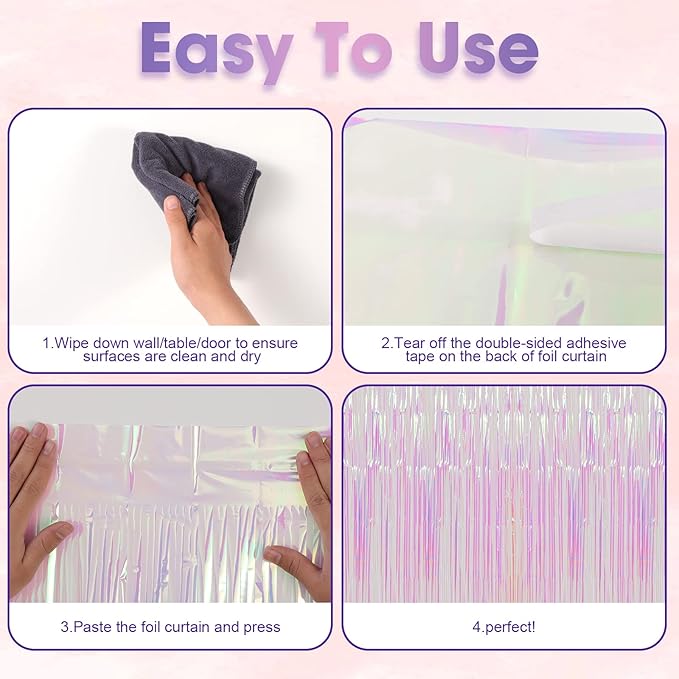 3 Pack 3.3x8.2 Feet Iridescent Transparent Foil Fringe Backdrop Curtains - Image 4