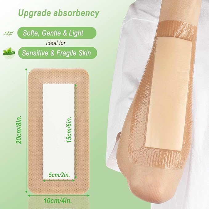NeuHeils Silicone Super Absorbent Wound Dressing, 4x8 Inch, 2x6 Inch Absorbent - Image 2