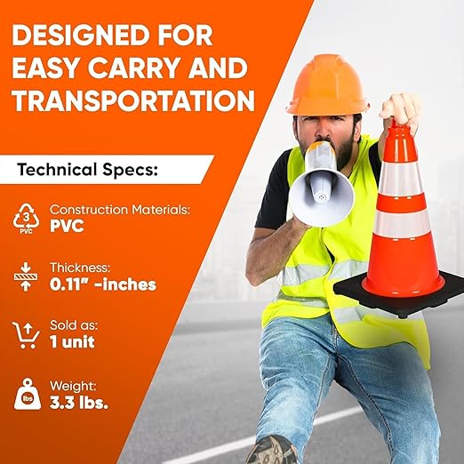 Pyle 18" Traffic Cones 8-Pack, High-Visibility Orange Safety Cones - Image 8