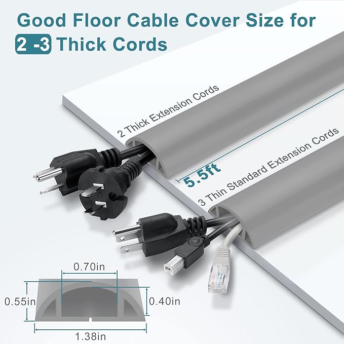 5.5FT Floor Cord Cover, Large Size Extension Cord Covers - Image 2