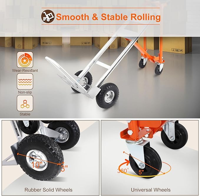 4-in-1 Convertible Hand Truck Dolly Cart, 770 lbs Heavy Duty Folding Hand Truck - Image 2