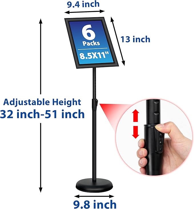 6Packs 8.5x11 Inch Adjustable Pedestal Poster Sign Stand, Heavy Duty Floor - Image 3