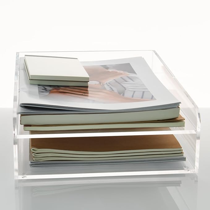 2-Tier Clear Acrylic Paper Trays, Desk File Organizer, A4 Paper Holder - Image 3