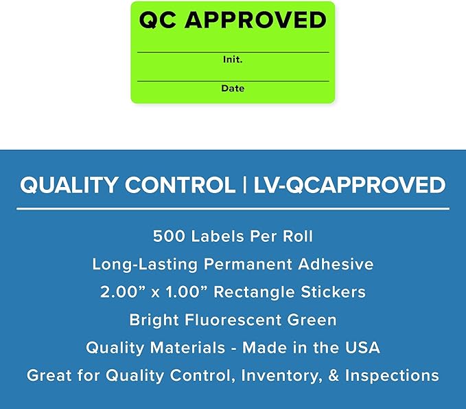 QC Approved Quality Control Labels, Bright Green, 500 Labels per Roll, - Image 3
